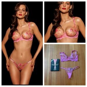 Honey Birtdette whitney sherbet set3 pcsBra 32DDD/F+Thong XS+NWOT Stockings S